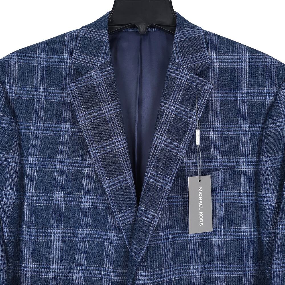 Michael Kors Mens Classic Fit Sport Coat Blazer 42L Blue Plaid Stretch NWT - Picture 2 of 13